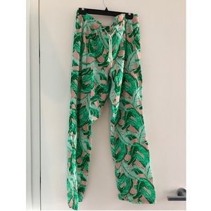 Pink and green palm leaf printed sleep pants